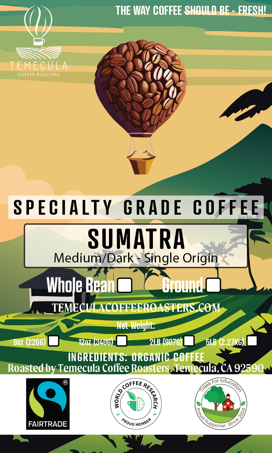 Fairtrade® Sumatra - Medium/Dark Roast