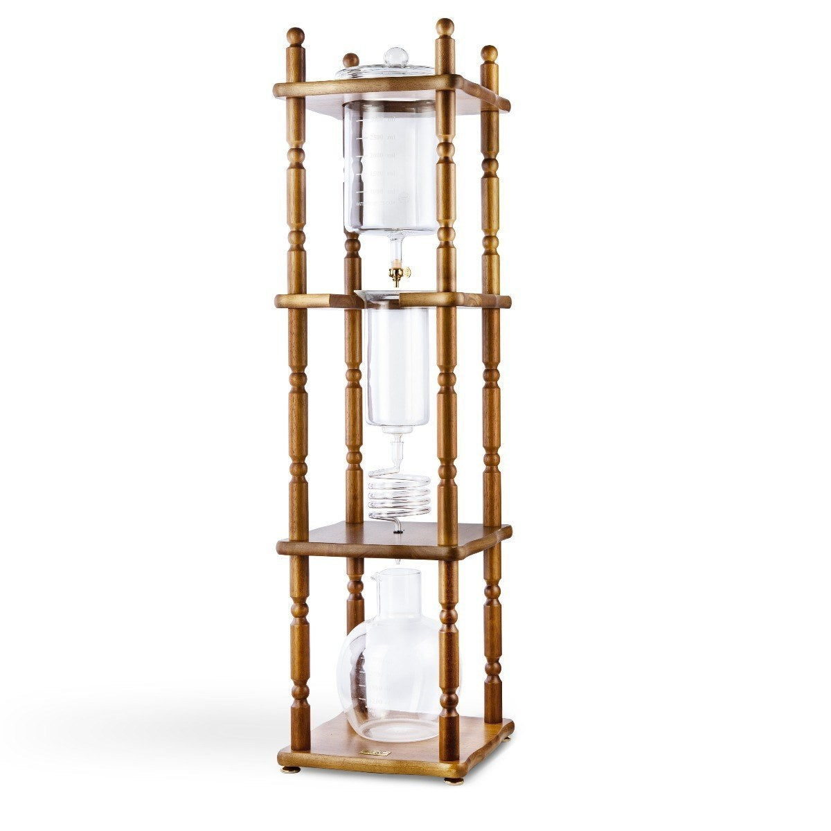 Yama Glass Cold Brew Tower – Curved Brown Wood Frame – 25 Cup (100 oz)