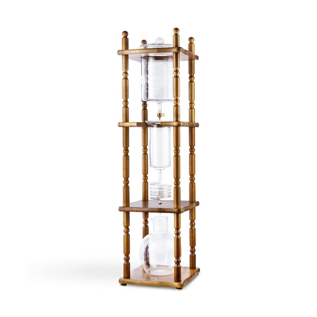 Yama Glass Cold Brew Tower – Curved Brown Wood Frame – 25 Cup (100 oz)