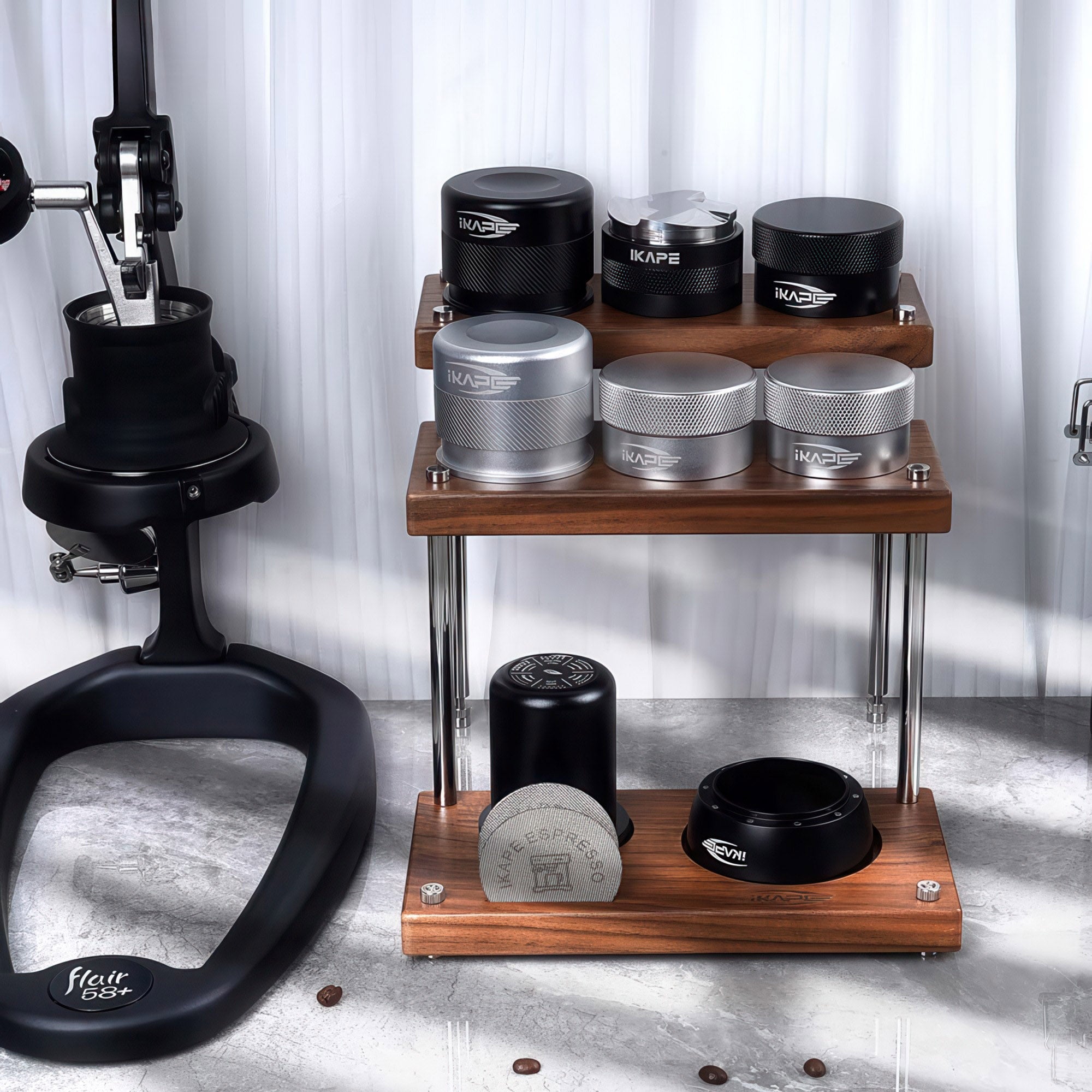 Walnut Coffee Utensils Organizer 3 Tiers