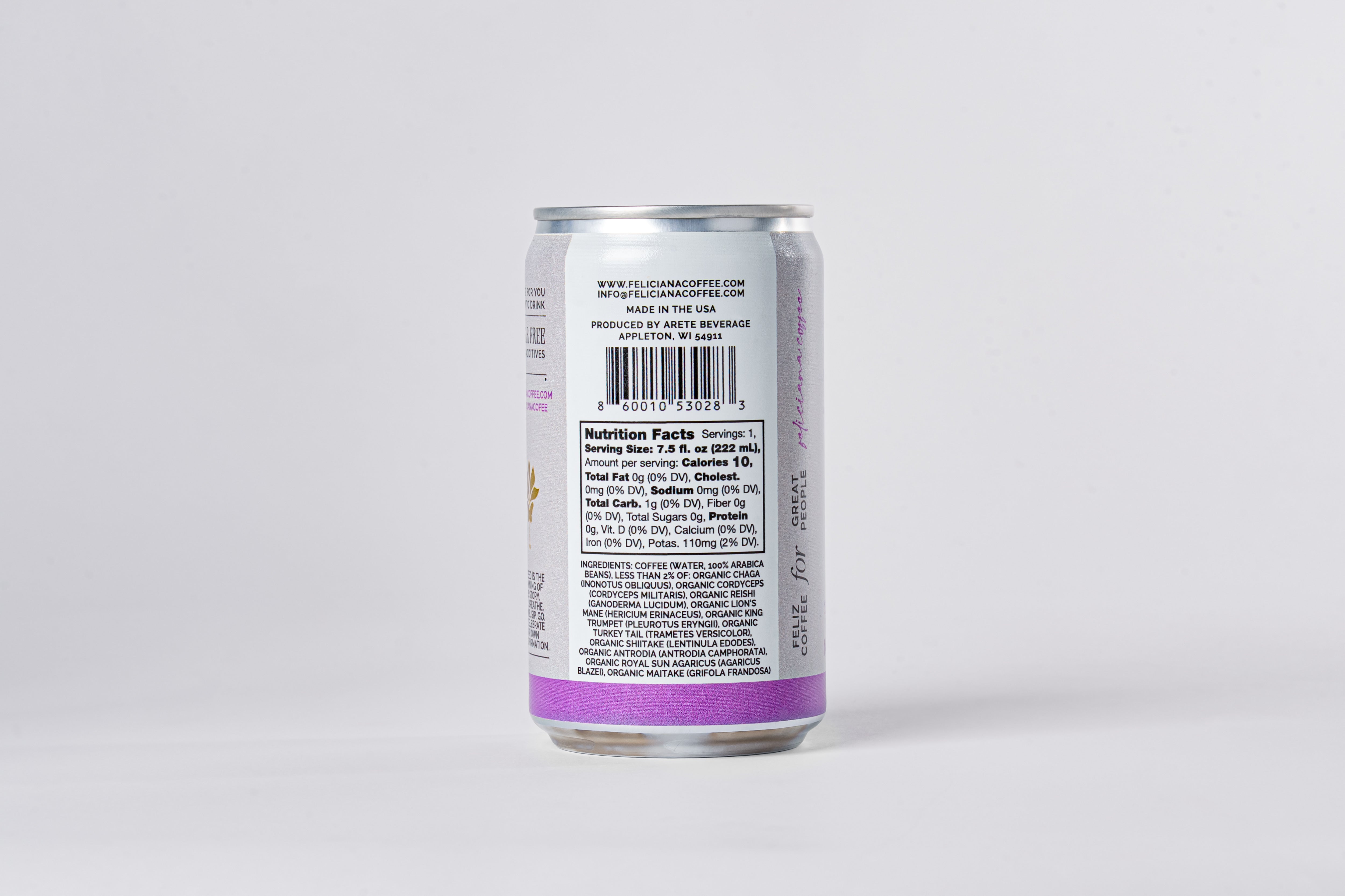 4-Pack Focus Energy Canned Black Coffee with 10 Adaptogen Mushrooms (7.5 oz)