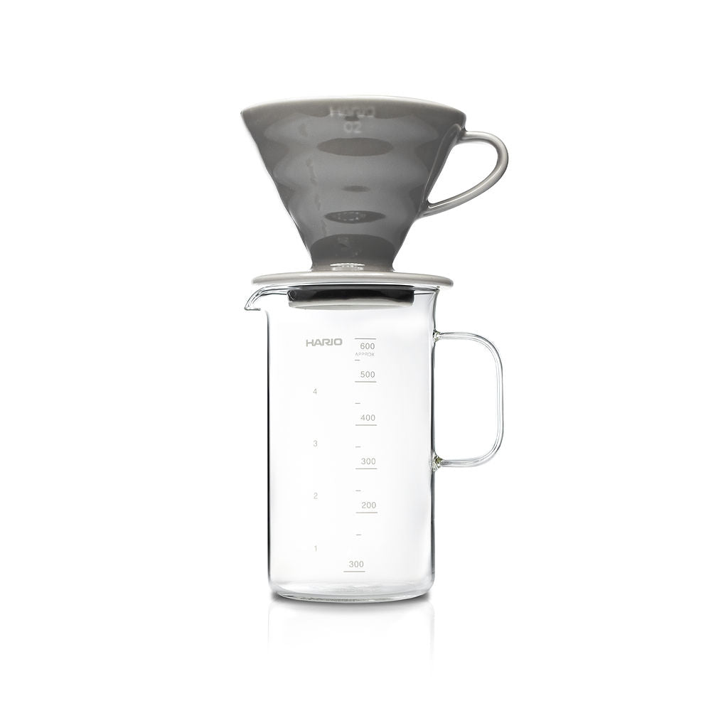 Hario Beaker Server and V60 02 Ceramic Dripper Coffee Set - Gray