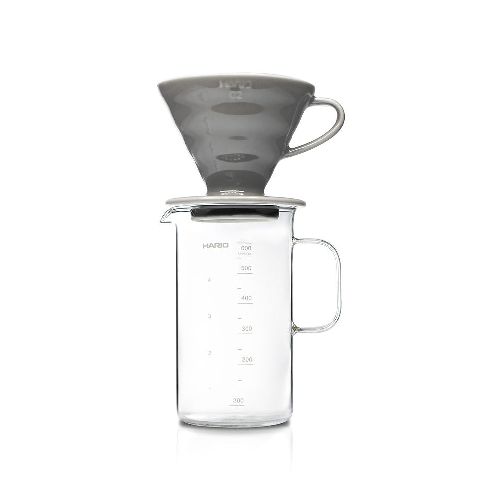 Hario Beaker Server and V60 02 Ceramic Dripper Coffee Set - Gray