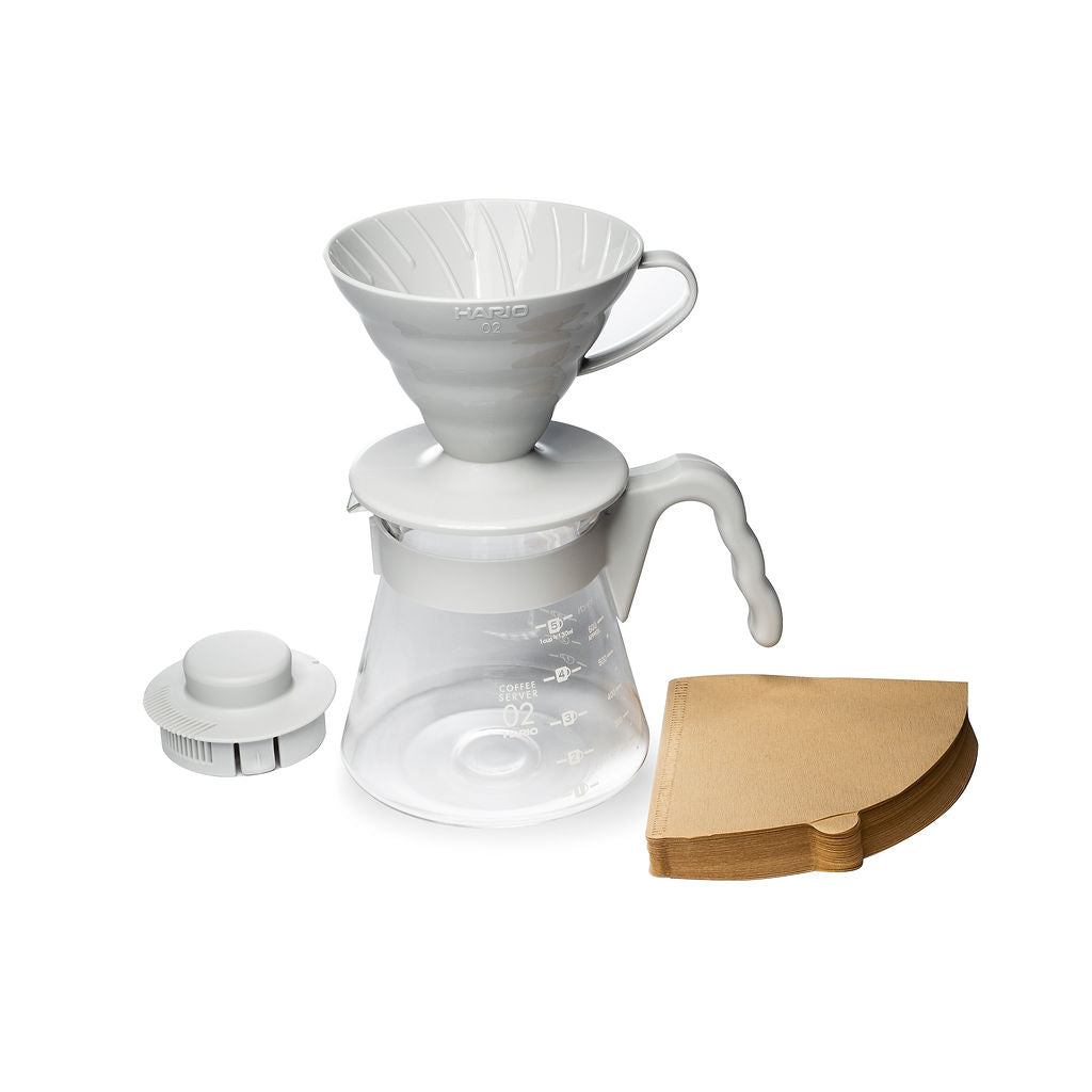 Hario V60 02 Plastic Pour Over Coffee Starter Kit - Pale Gray