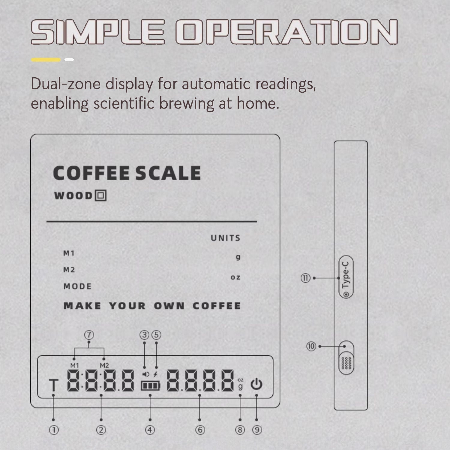 High Precision Wooden Coffee Scale with Touch Sensor
