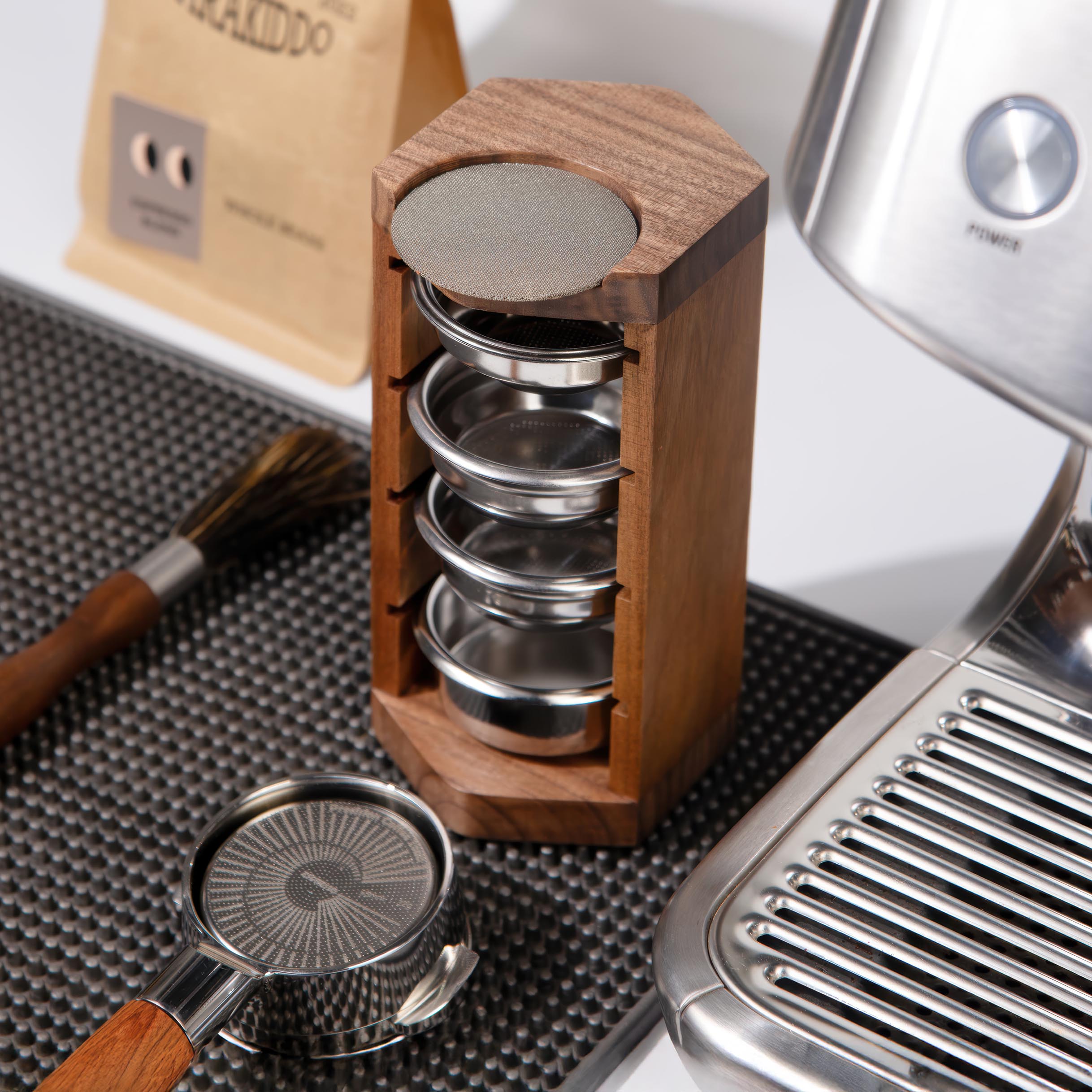 Handcrafted Wooden Portafilter Basket Storage