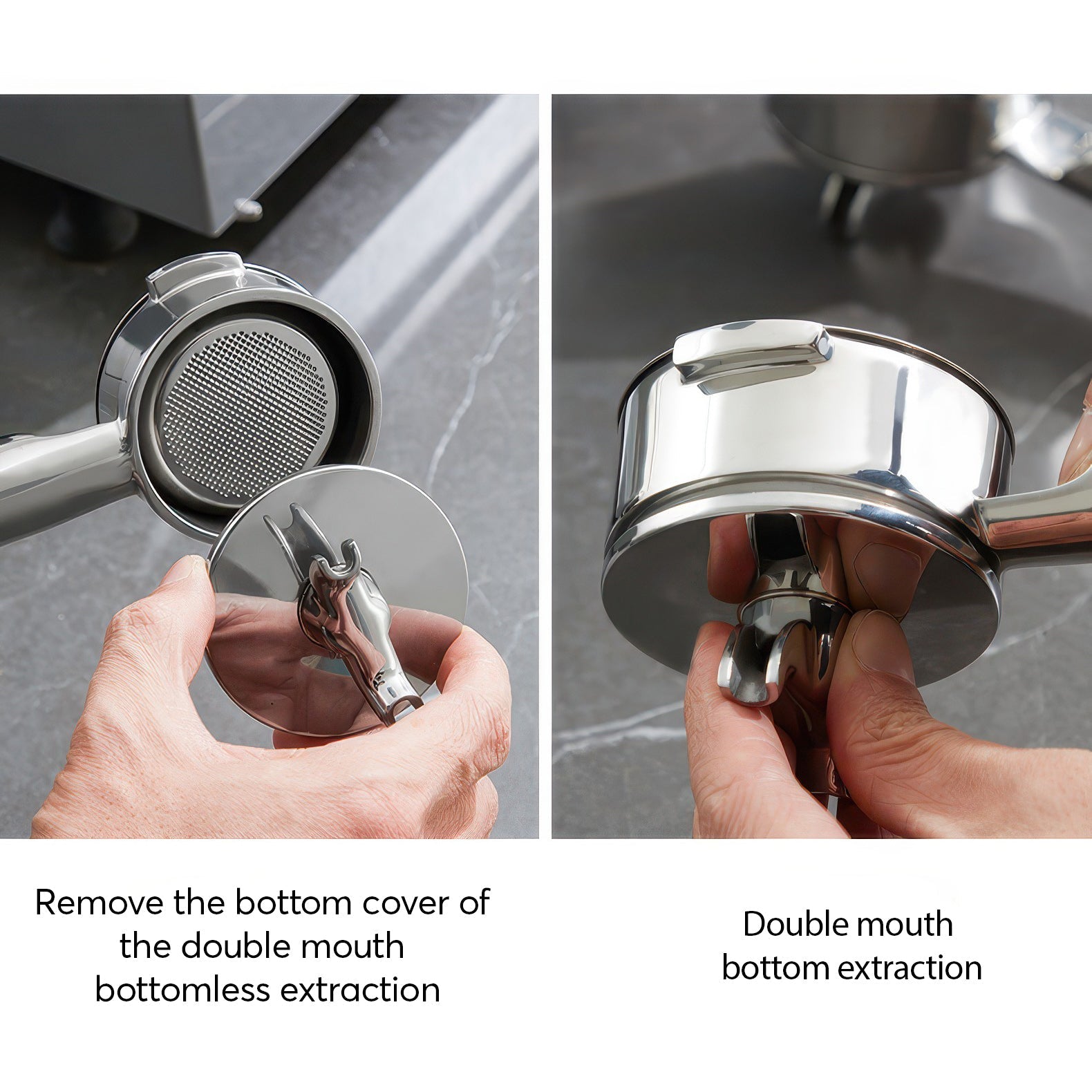 Bottomless Portafilter with Removable Double Spout