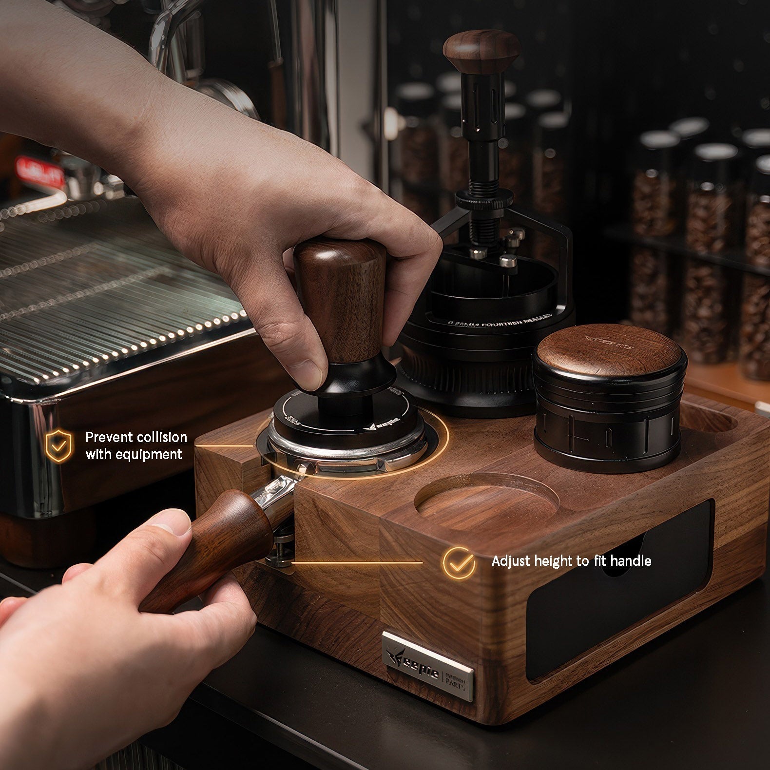 Walnut Wood Coffee Tamping Station