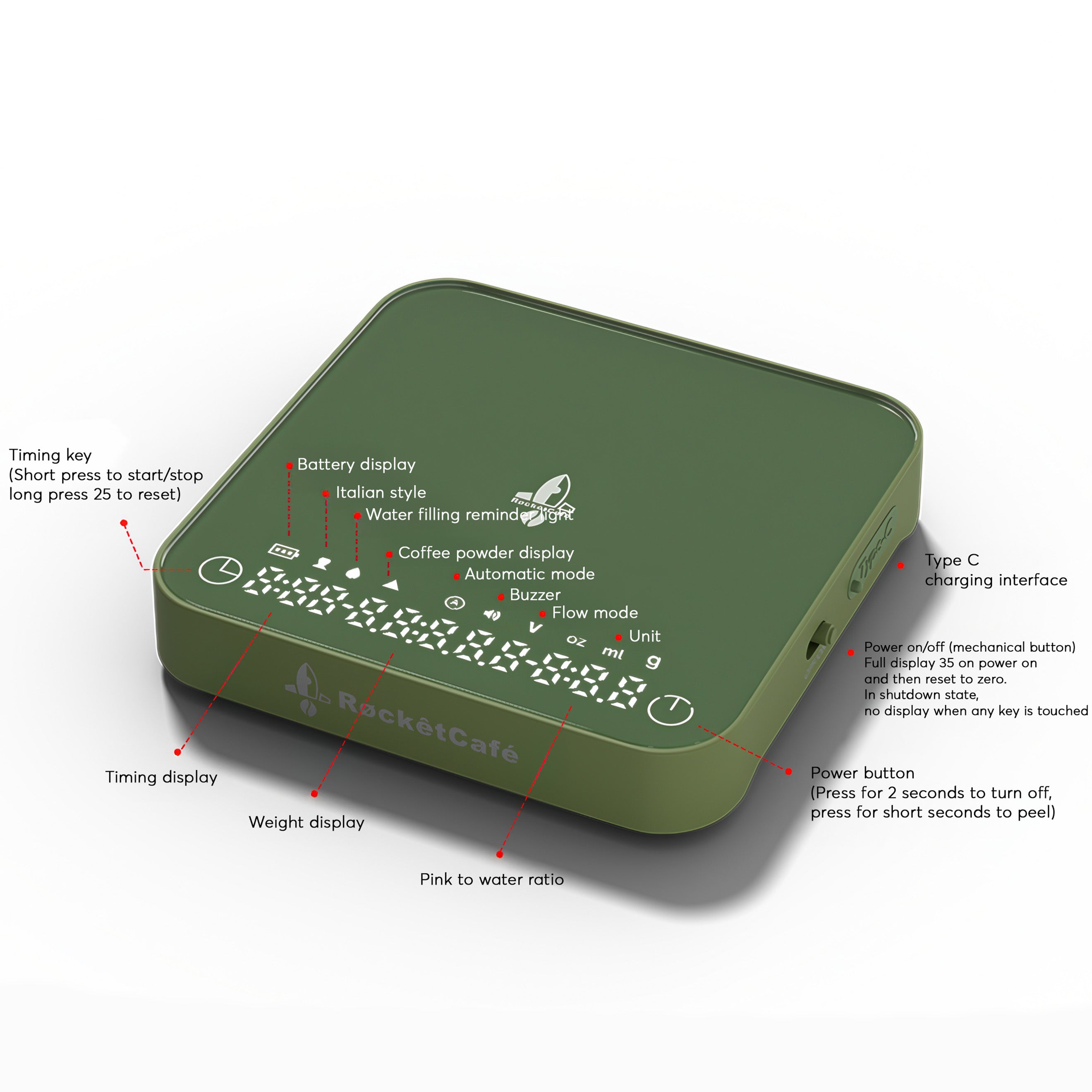 Rocket MiniPlus Coffee Scale - Timer & Ratio Calculator