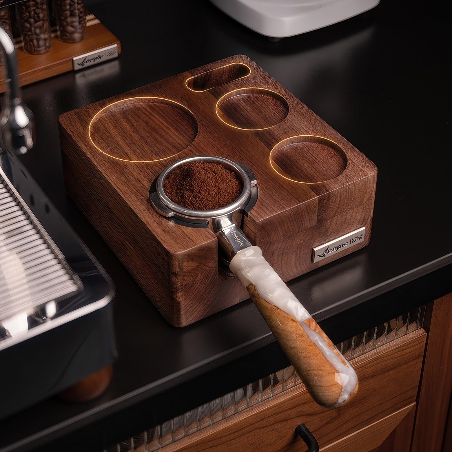 Walnut Wood Coffee Tamping Station - Thumbnail 3