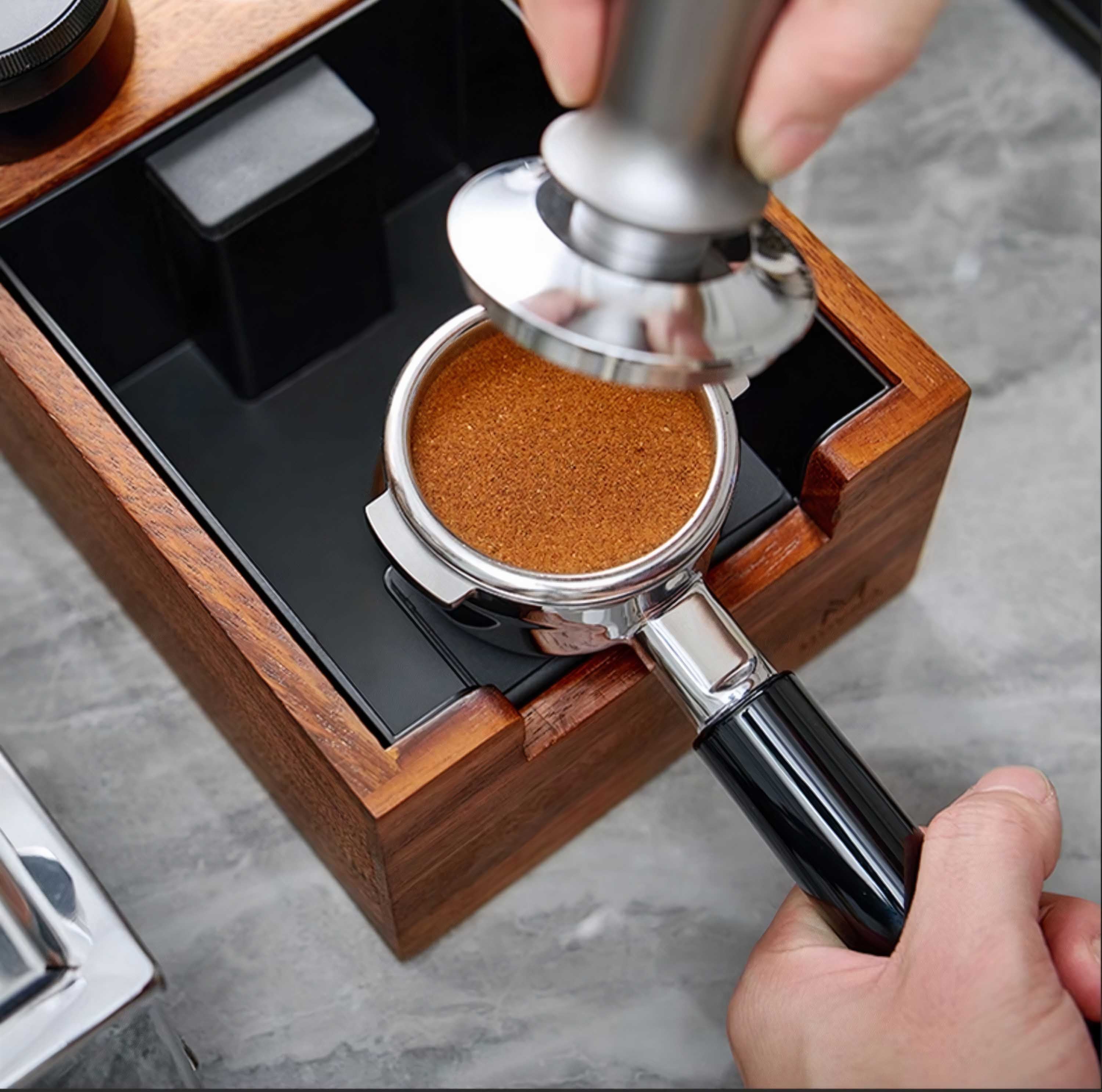 Wooden Coffee Tamper Station with Knock Box