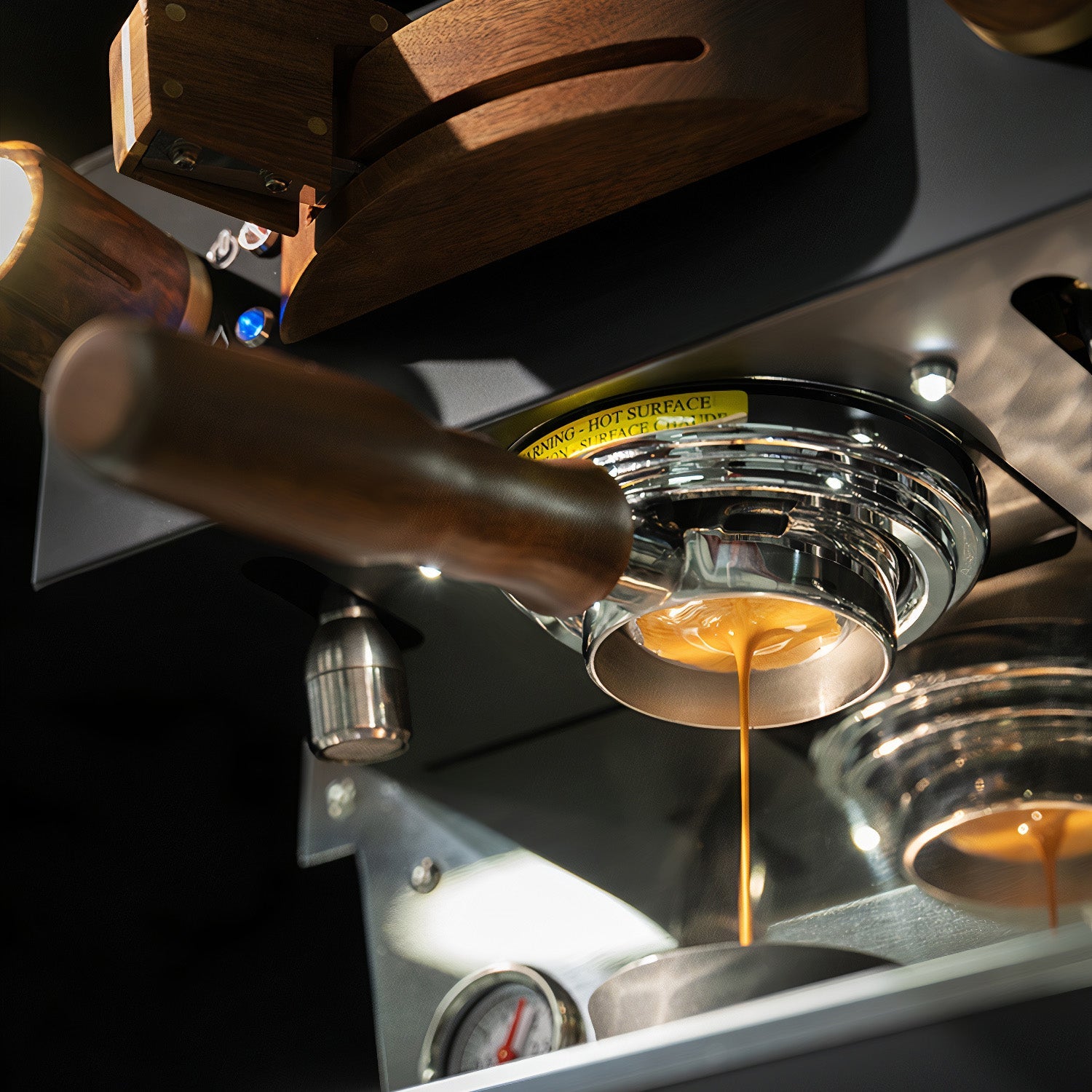 Stainless Steel Bottomless Portafilter with Walnut Handle