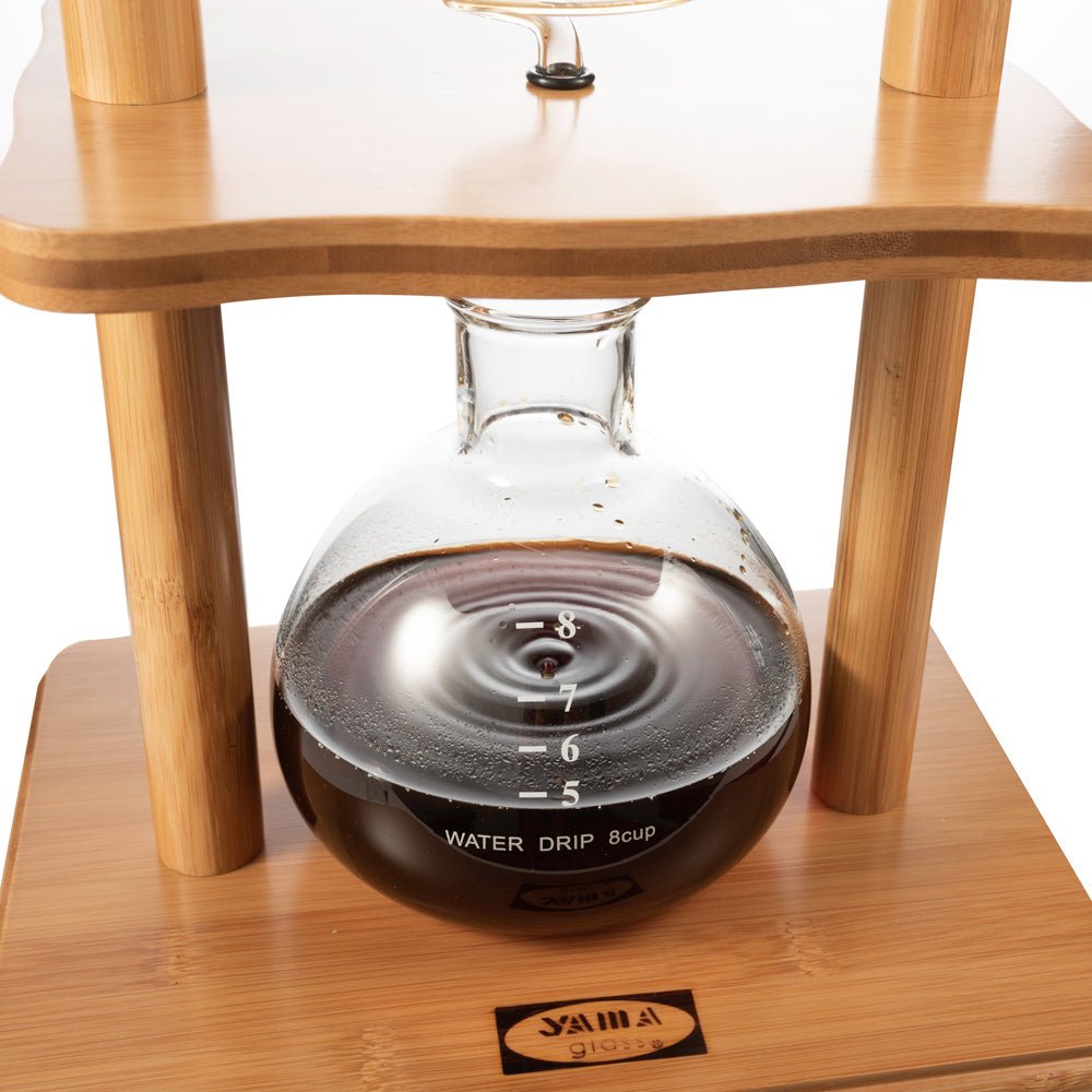 Yama Glass Cold Brew Tower – Bamboo Straight Frame – 6–8 Cup (32 oz)