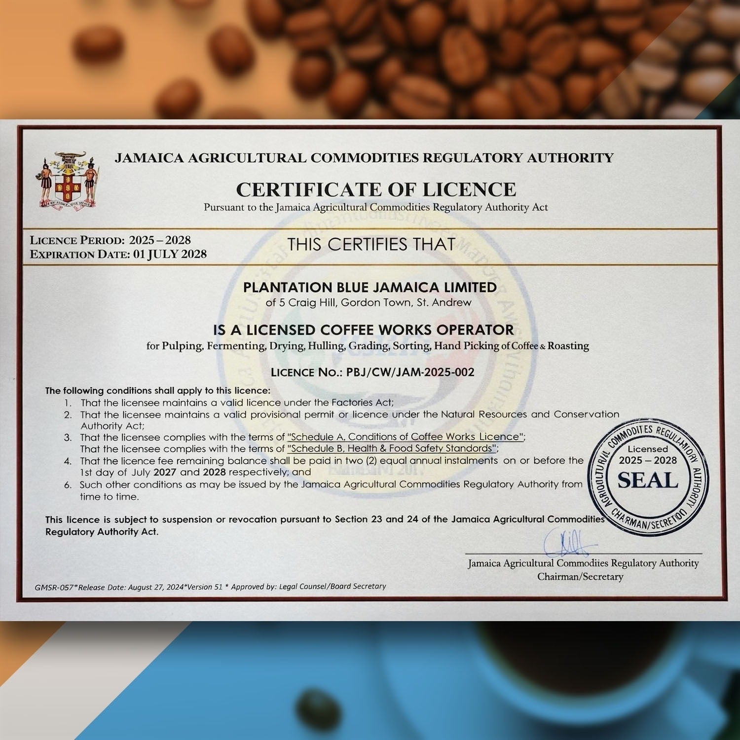 100% Jamaica Blue Mountain Premium Coffee (16 oz - medium roasted whole beans)