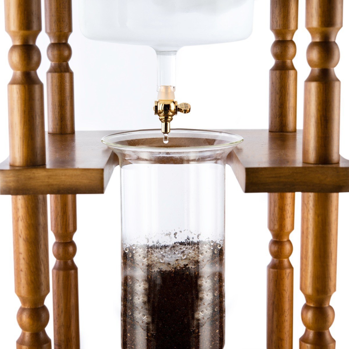 Yama Glass Cold Brew Tower – Curved Brown Wood Frame – 25 Cup (100 oz)
