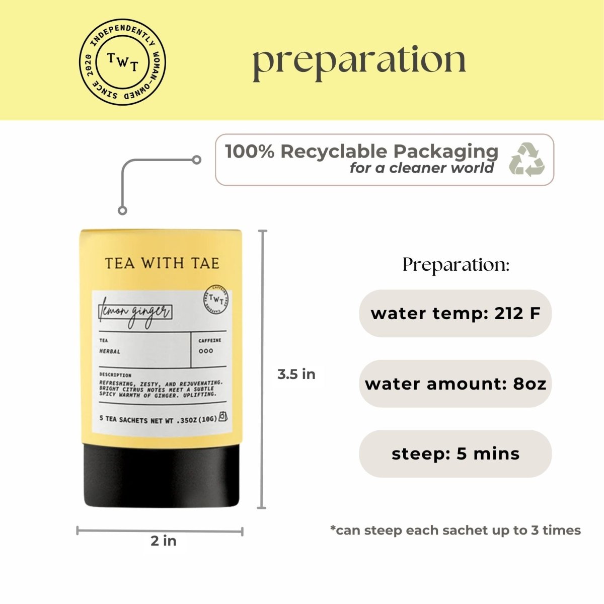 Lemon Ginger Mini Tea Tube (5 tea bags)