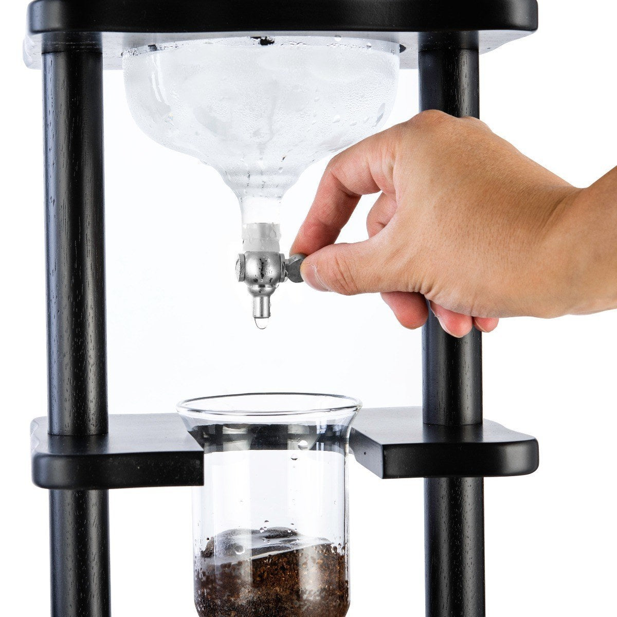 Yama Glass Cold Brew Tower – Black Straight Frame – 6–8 Cup (32 oz)