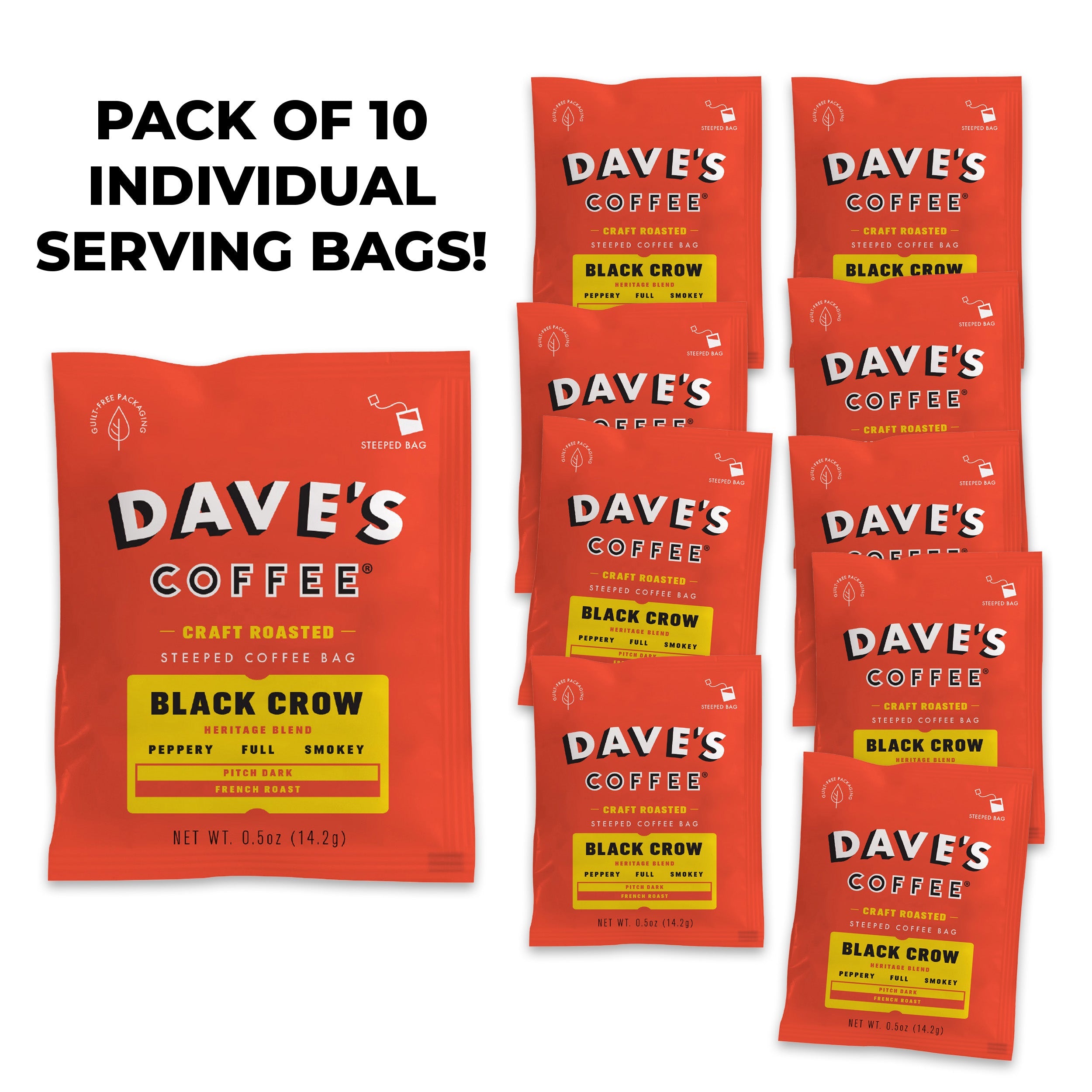 Single Serve Steeped Coffee (10 Pack) - Dark Roast Black Crow